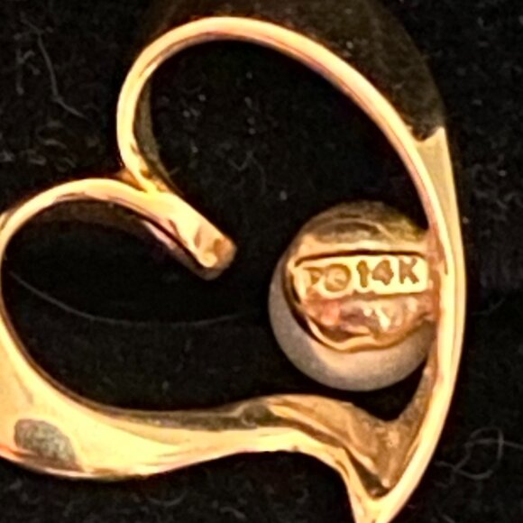 Solid 14K P Yellow Gold and White Pearl Accent Heart Pendant/Enhancer - Picture 3 of 4